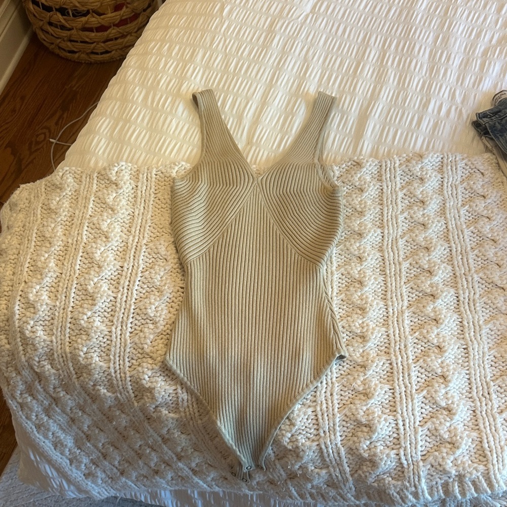 Abercrombie & Fitch Ribbed Tan Bodysuit